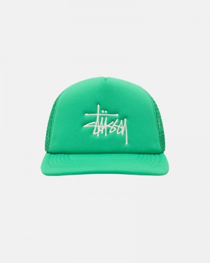 Green Stüssy Trucker Big Basic Snapback Caps | USA JTVPUM478