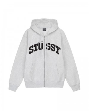 Grey Stüssy Block Sport Zip Hoodie | USA KECDPS136