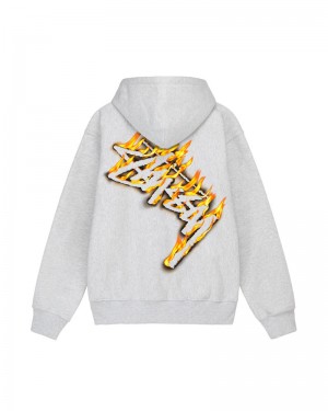 Grey Stüssy Burning Stock Zip Hoodie | USA GEZFJU691