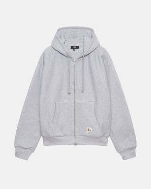 Grey Stüssy Double Face Label Zip Hoodie | USA VWMFLE013