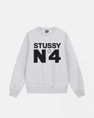 Grey Stüssy No.4 Crew Sweatshirt | USA GZMAQR817