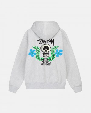 Grey Stüssy Skull Crest Hoodie | USA VTYCDM835