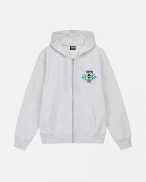 Grey Stüssy Skull Crest Zip Hoodie | USA FGPXYT328