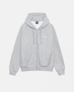 Grey Stüssy Stock Logo Zip Hoodie | USA EHMIRP076