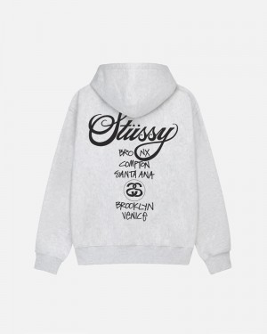 Grey Stüssy World Tour Hoodie | USA YIATWM354