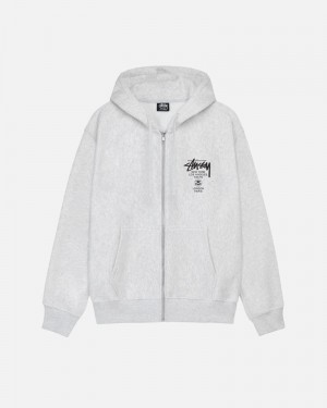 Grey Stüssy World Tour Zip Hoodie | USA VBIUZT613