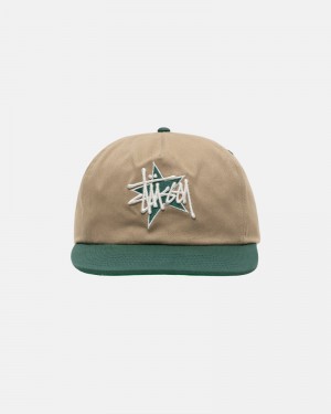 Khaki Stüssy Mid-Depth Basic Star Strapback Caps | USA MPOUBC048