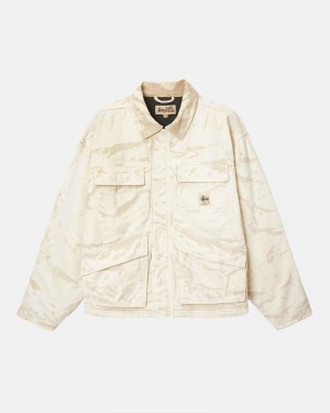 Khaki Stüssy Shop Distressed Canvas Jacket | USA XCEBRY723