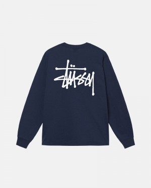 Navy Stüssy Basic LS T-Shirts | USA XFTQPU240