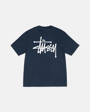 Navy Stüssy Basic T-Shirts | USA NTQRLE012