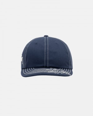 Navy Stüssy Low Pro Basic Stitch Strapback Caps | USA GTBUJH485