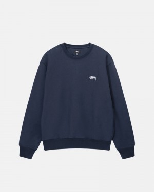 Navy Stüssy Stock Logo Crew Sweatshirt | USA YCESJA251