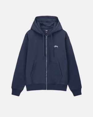 Navy Stüssy Stock Logo Zip Hoodie | USA PAOWLB380