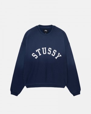 Navy Stüssy Sun Faded Oversized Crew Sweatshirt | USA XRKALB639