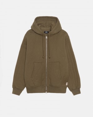 Olive Stüssy Vertical Quilted Zip Hoodie | USA MKJWXU712