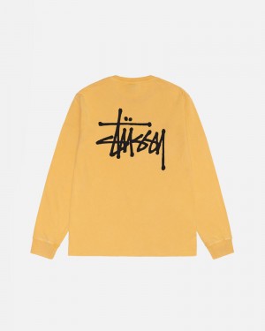 Orange Stüssy Basic LS Pigment Dyed T-Shirts | USA PDBKHZ647