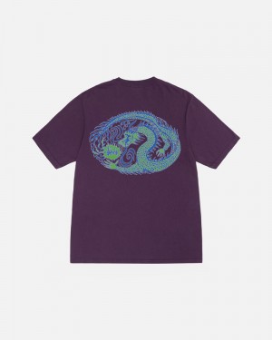 Purple Stüssy Mosaic Dragon Pigment Dyed T-Shirts | USA NUVBEG258