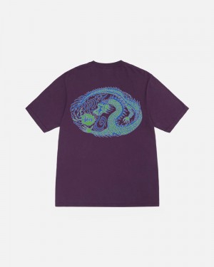 Purple Stüssy Mosaic Dragon Pigment Dyed T-Shirts | USA OCGXQD873