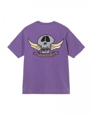 Purple Stüssy Skull Wings Pigment Dyed T-Shirts | USA WNDVPQ093