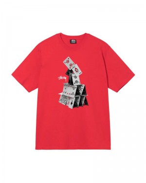 Red Stüssy House Of Cards T-Shirts | USA VBDKZM530