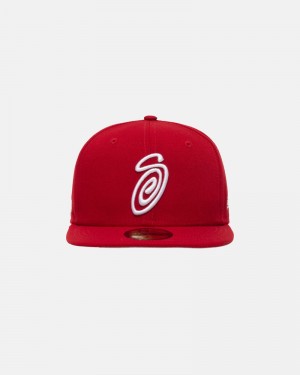 Red Stüssy New Era 59Fifty Curly S Caps | USA AXYZHN019