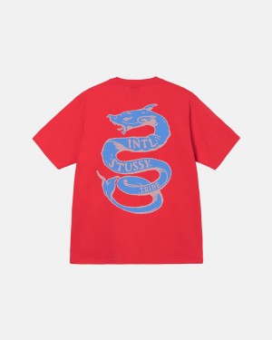 Red Stüssy Serpent T-Shirts | USA PWZJQD153