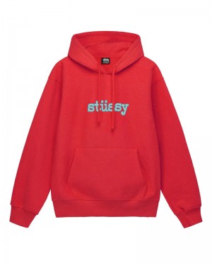 Red Stüssy Typewriter Hoodie | USA BKCMOZ631