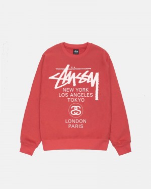 Red Stüssy World Tour Crew Sweatshirt | USA WFPNGT236