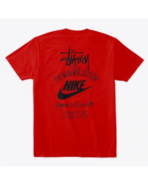 Red Stüssy X NK The Wide World Tribe T-Shirts | USA VZOTJU608