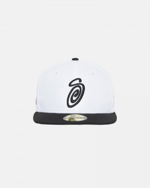 White Black Stüssy New Era 59Fifty Curly S Caps | USA COFHZD326