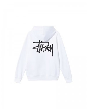 White Stüssy Basic Hoodie | USA PQOJCZ693