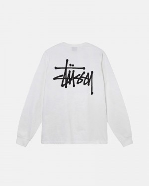 White Stüssy Basic LS T-Shirts | USA FPMAQN687