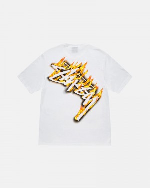 White Stüssy Burning Stock T-Shirts | USA IDUPTA961