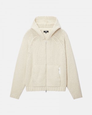 White Stüssy Chunky Knit Zip Hoodie | USA BOKIUL154