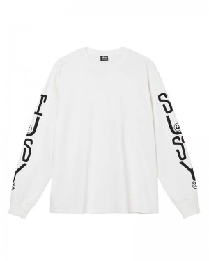 White Stüssy Classic Stack Pigment Dyed LS Tee Sweatshirt | USA AUPYJW438