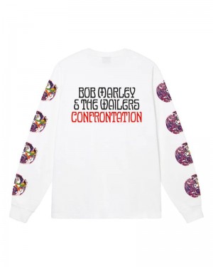 White Stüssy Confrontation LS Tee Sweatshirt | USA NMGPVE237