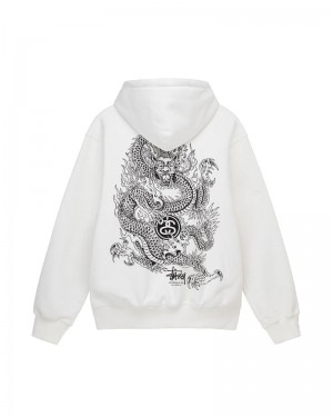 White Stüssy Dragon Hoodie | USA JDBWVH208