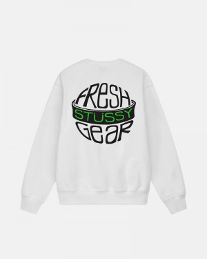 White Stüssy Fresh Gear Crew Sweatshirt | USA QXRFVC651