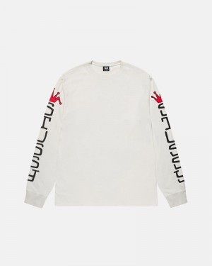 White Stüssy Jumbo LS Pigment Dyed T-Shirts | USA FNUBOK804