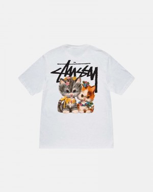 White Stüssy Kittens T-Shirts | USA GQROEI280