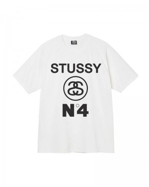 White Stüssy No.4 Pigment Dyed T-Shirts | USA ZUOIAD934