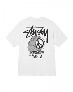 White Stüssy Peace Hand Pigment Dyed T-Shirts | USA LIDFRB758