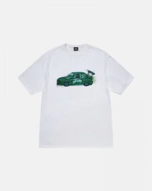 White Stüssy Racecar T-Shirts | USA QBCGRK325