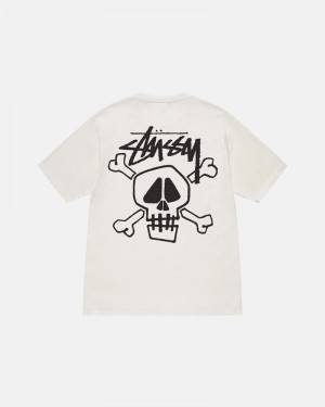 White Stüssy Skull & Bones Pigment Dyed T-Shirts | USA OXTKMG841