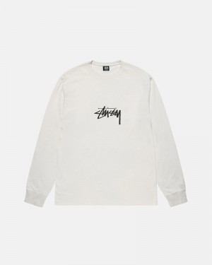 White Stüssy Small Stock LS Pigment Dyed T-Shirts | USA SHQVIK401