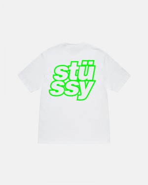 White Stüssy Stacked T-Shirts | USA TUSWLY216