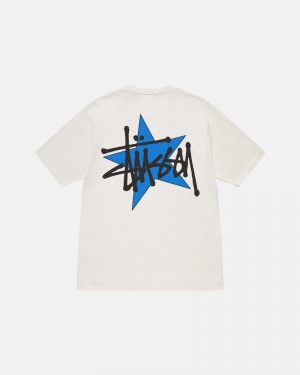 White Stüssy Star Pigment Dyed T-Shirts | USA KFVUDZ524