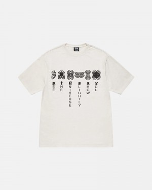 White Stüssy Universe Pigment Dyed T-Shirts | USA YEXFBQ374