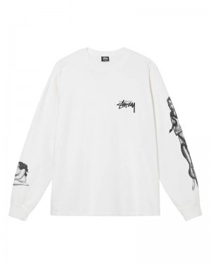 White Stüssy Venus Pigment Dyed LS Tee Sweatshirt | USA LFEITP593