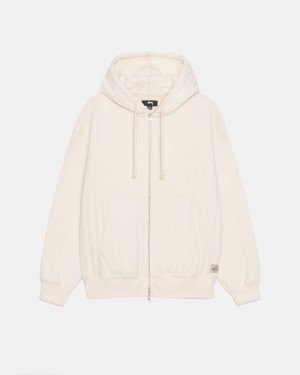 White Stüssy Vertical Quilted Zip Hoodie | USA QVOJNA739